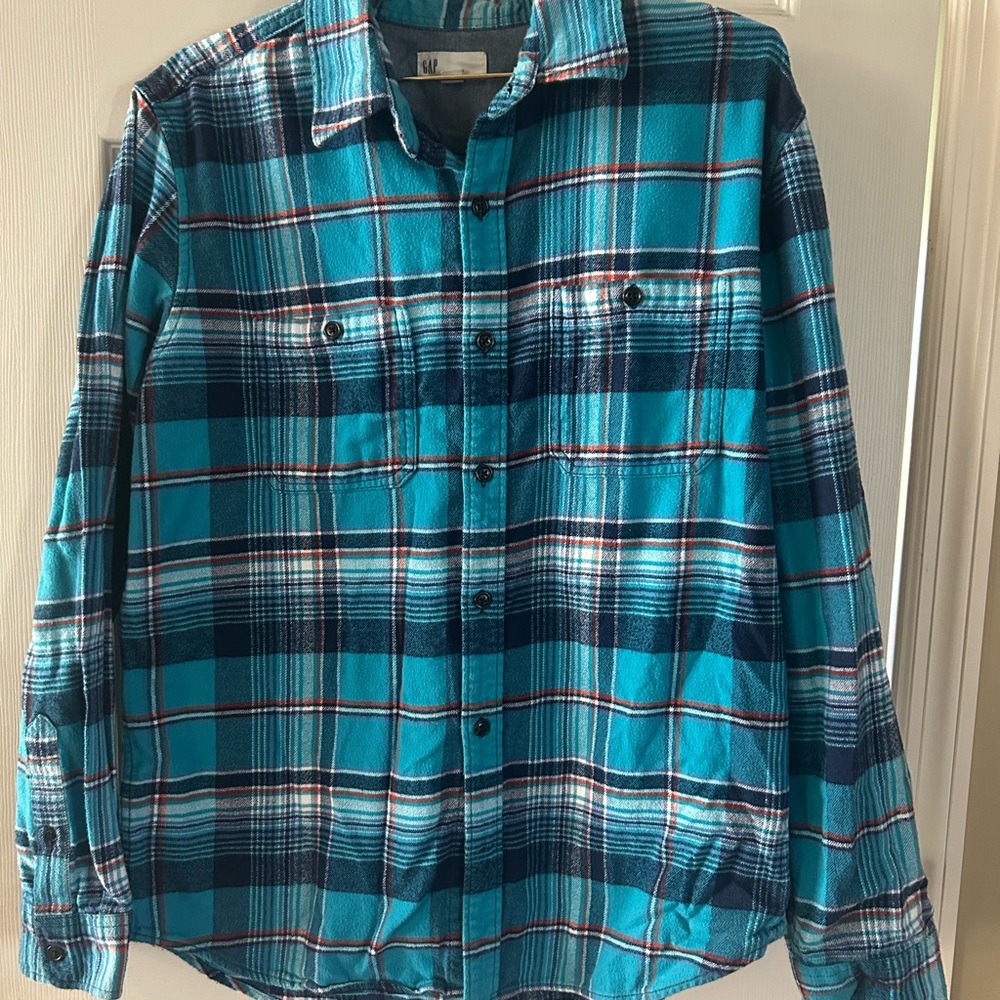 GAP Teal and Navy Plaid Button-Down Shirt